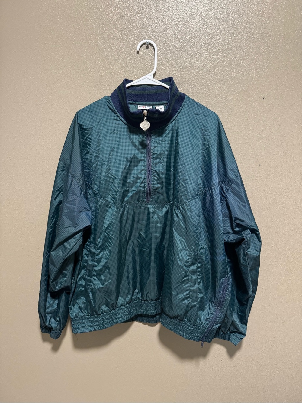 Jerzees Teal and Navy Half-Zip Pullover Windbreaker Men’s size XL